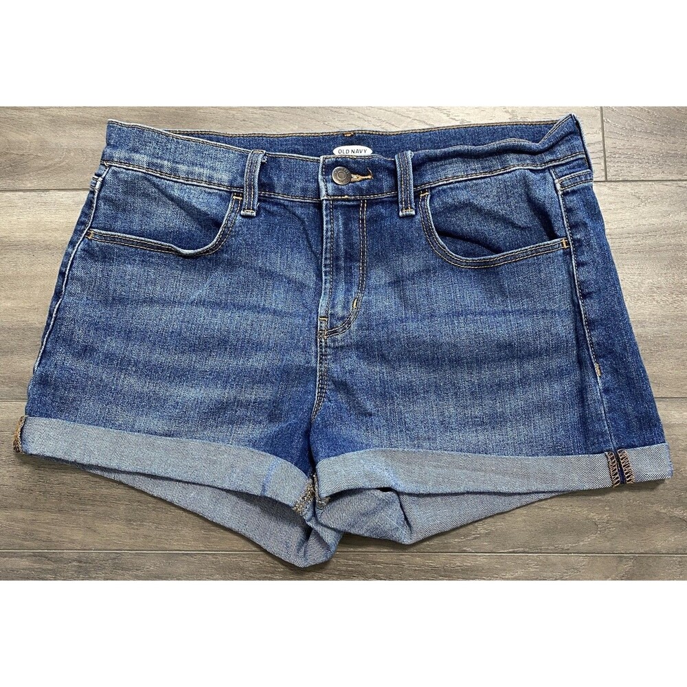 Old Navy Denim Shorts Women's 8 Blue Stretch Cuffed Jean Cotton Blend Pockets